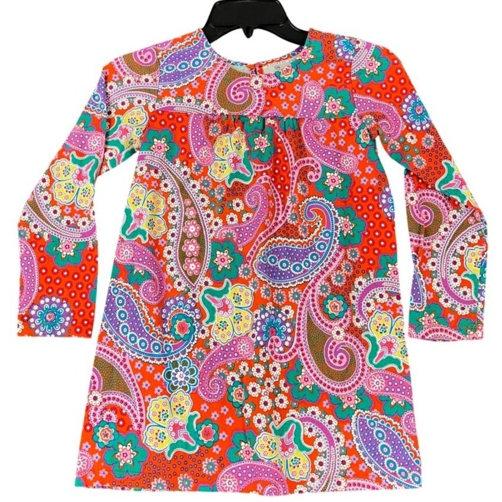 Hanna Andersson Paisley Floral Long Sleeve Cotton Knit Dress 130 Girls‎